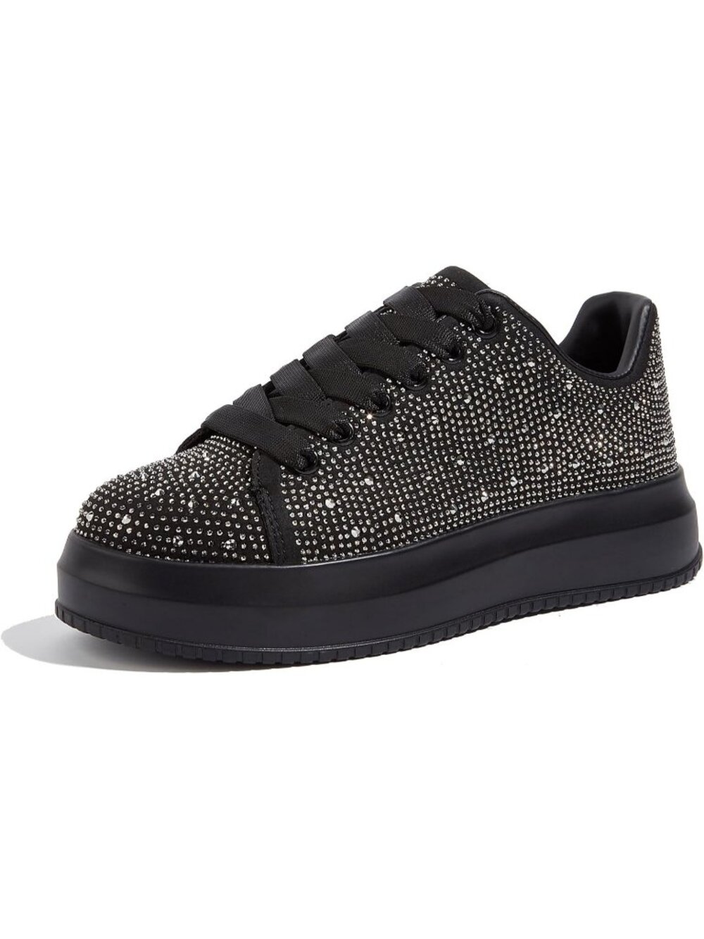 Women's Black Sparkly Glitter Bling Rhinestone Platform Fashion Walking Sneakers